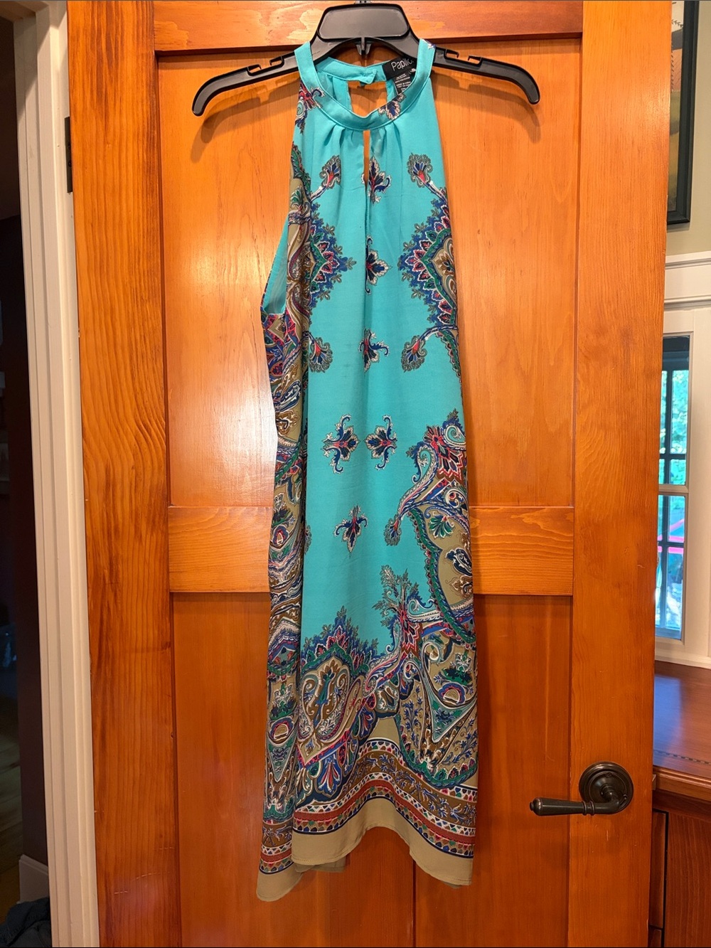 Papillon Blanc Turquoise Paisley Halter Midi Dress